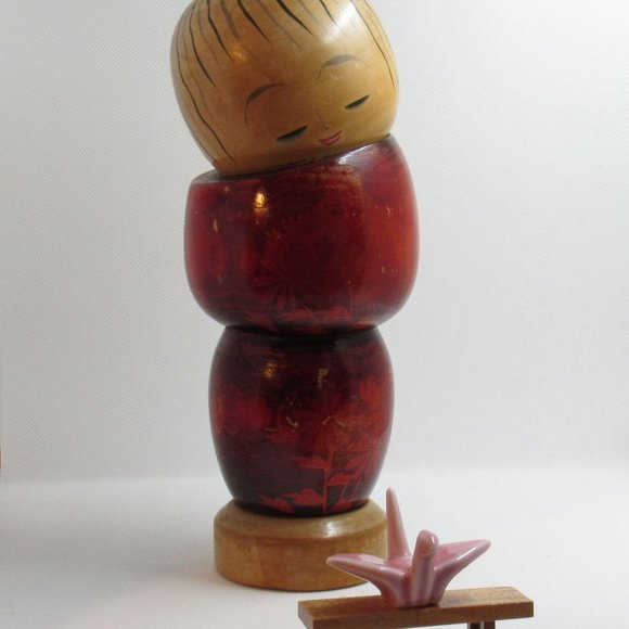 Big red Japanese kokeshi doll/ kokeshi doll/ set k - Picture 2 of 9